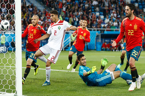 Momento del partido de fútbol entre España y Marruecos disputado en el Mundial de fútbol de Rusia. Foto: RFEF